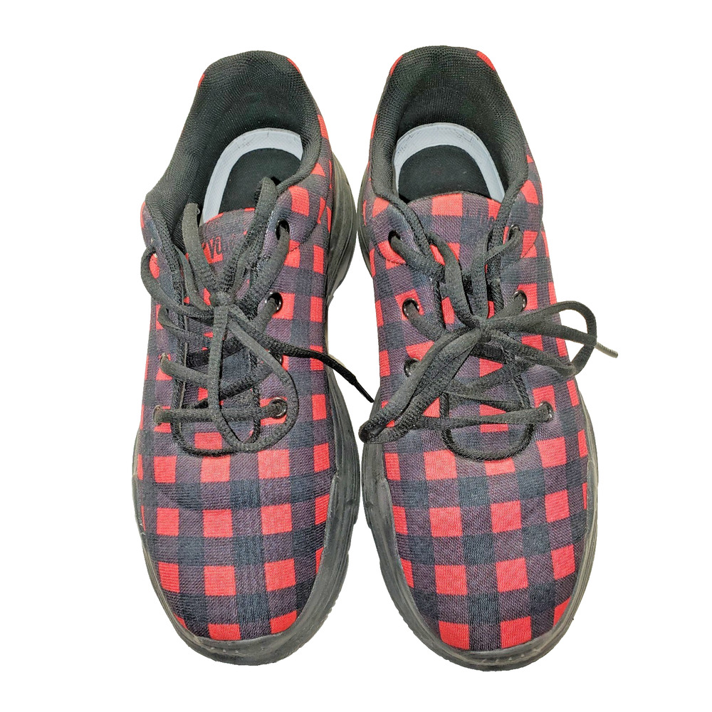 Yes We Vibe Red Buffalo Check Sneakers US 7M US 8.5W 40EUR Vegan Made